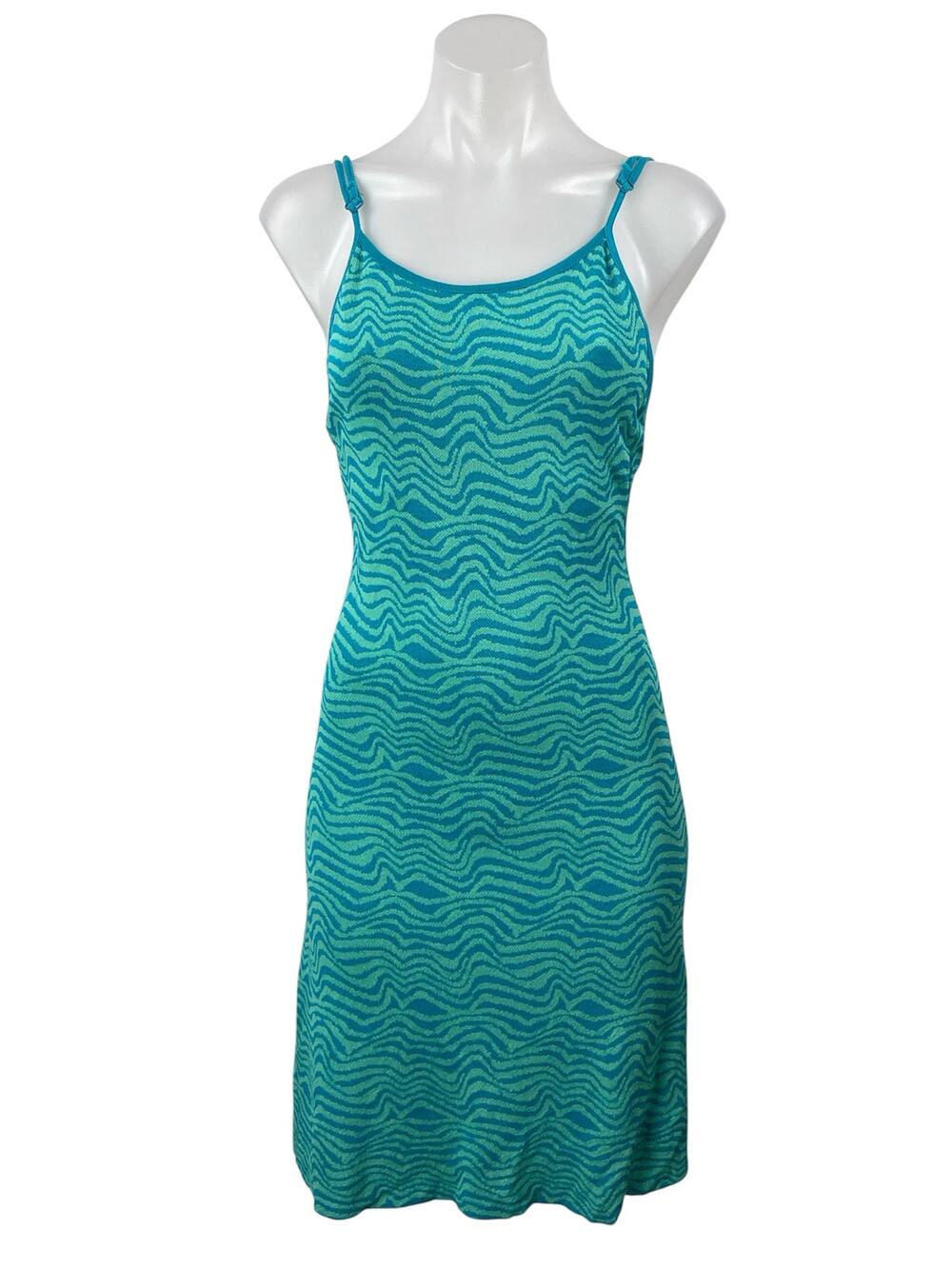 Zara Women's Teal Blue Striped Knit Sleeveless Scoop Neck Mini Bodycon Dress S